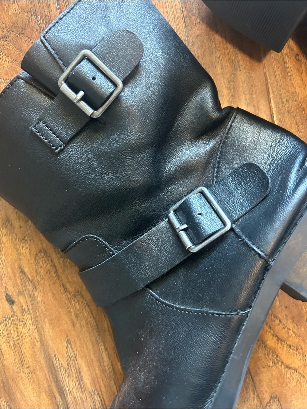Style & Co. Black Leather Moto Ankle Boots with Buckles - Picture 3 of 7